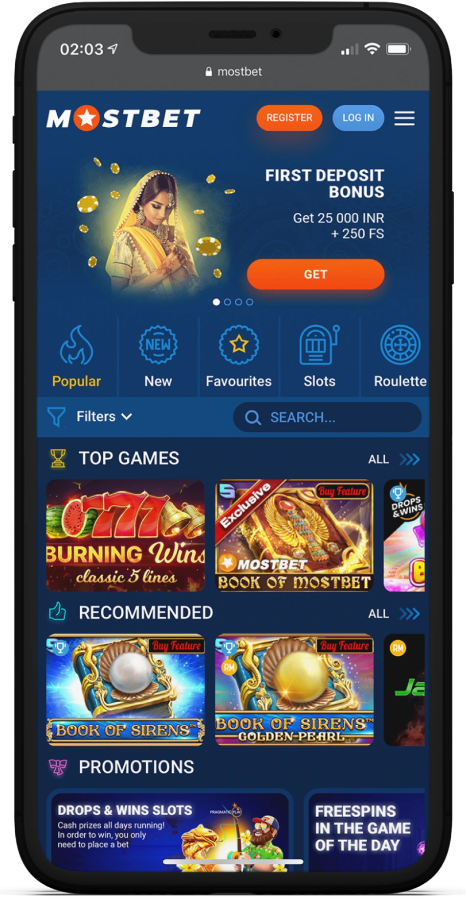 Screenshot of Mostbet App Casino